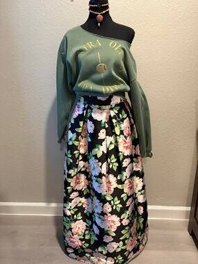 VAGAA COLLECTION Voluminous Formal Maxi Skirt Sheer Pleated Floral Sz S Bohemian